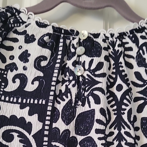 NWT Shol Los Angeles Black & White Boho Peasant Blouse Short Sleeve M - Picture 4 of 11